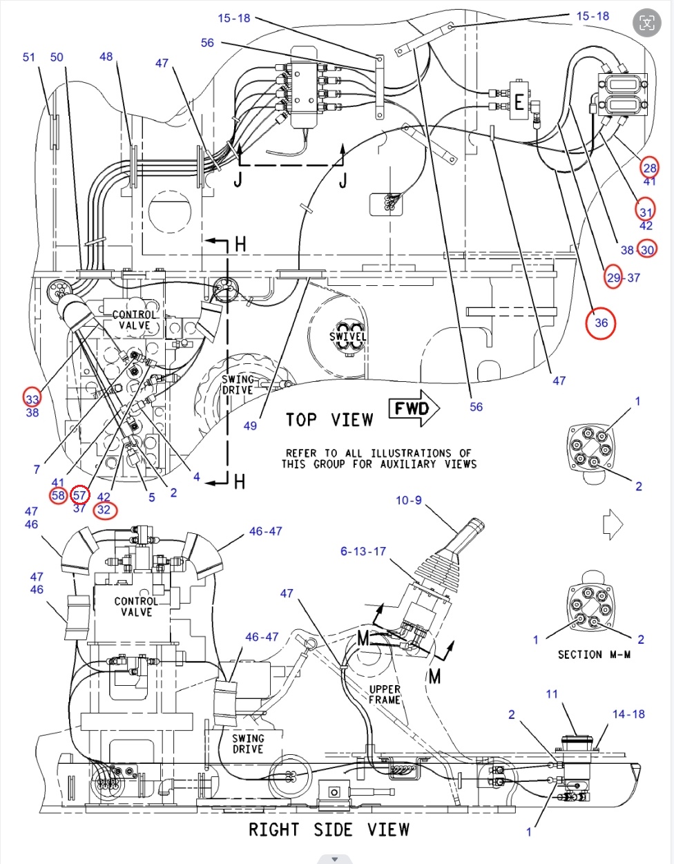 Caterpillar CAT®312C installation diagram showing hydraulic hose 104-8768 at Pipe No. 28