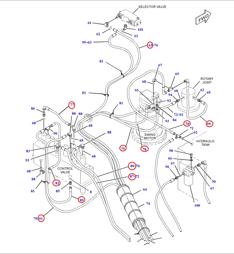 Caterpillar CAT®317 N installation diagram showing hydraulic hose 7I-0178 at Pipe No. 63