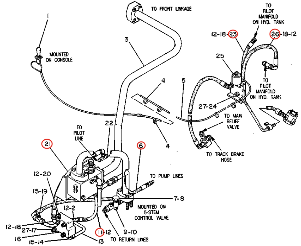 Caterpillar CAT®229 installation diagram showing hydraulic hose 6W-5415 at Pipe No. 11