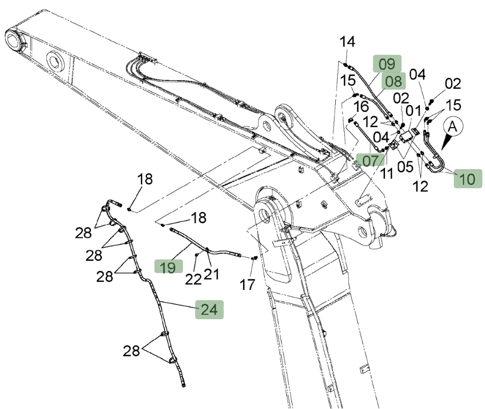 Hitachi ZX450LC-3 installation diagram showing hydraulic hose 4660945 at Pipe No. 10