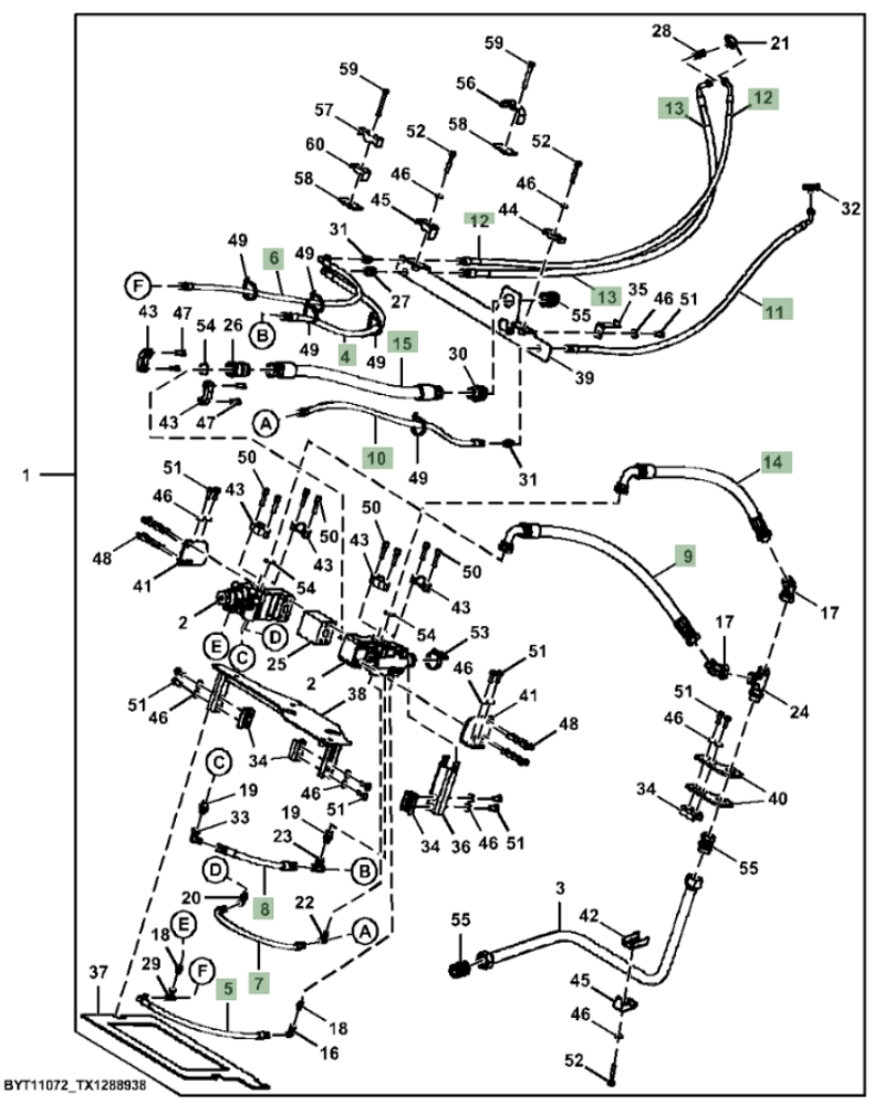 Hitachi ZX310F-FE-6N installation diagram showing hydraulic hose 4636420 at Pipe No. 5