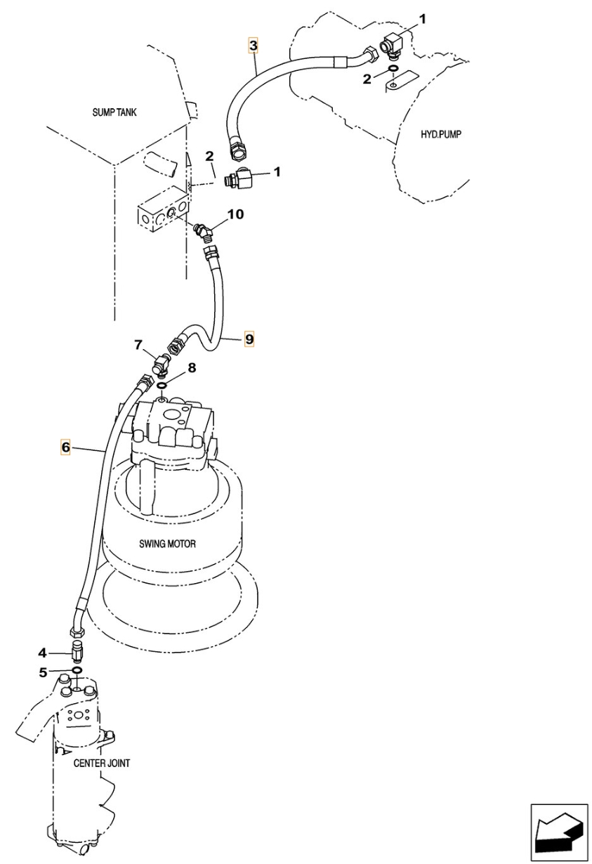 Case CX300C installation diagram showing hydraulic hose KSJ2790 at Pipe No. 6