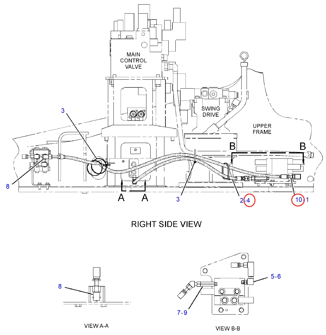 Caterpillar CAT®312D L installation diagram showing hydraulic hose 202-4010 at Pipe No. 4