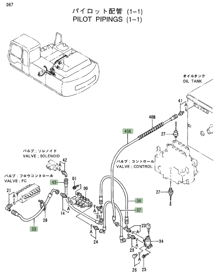 Hitachi EX300LC-3 installation diagram showing hydraulic hose 4328607 at Pipe No. 40A