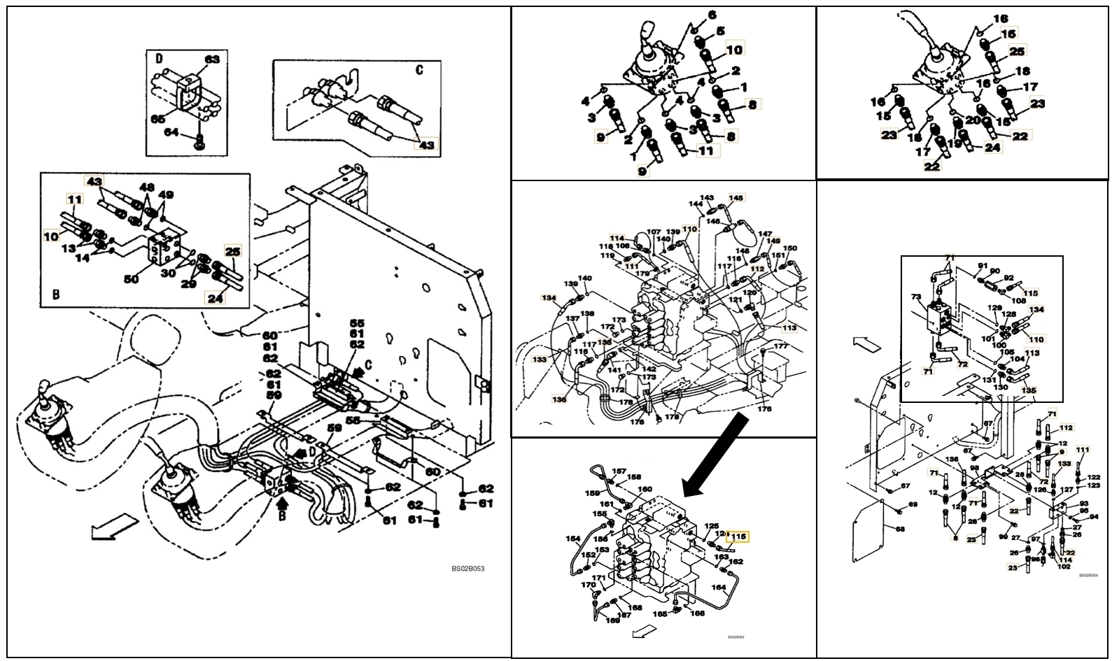 Case CX130 installation diagram showing hydraulic hose 168025A1 at Pipe No. 23