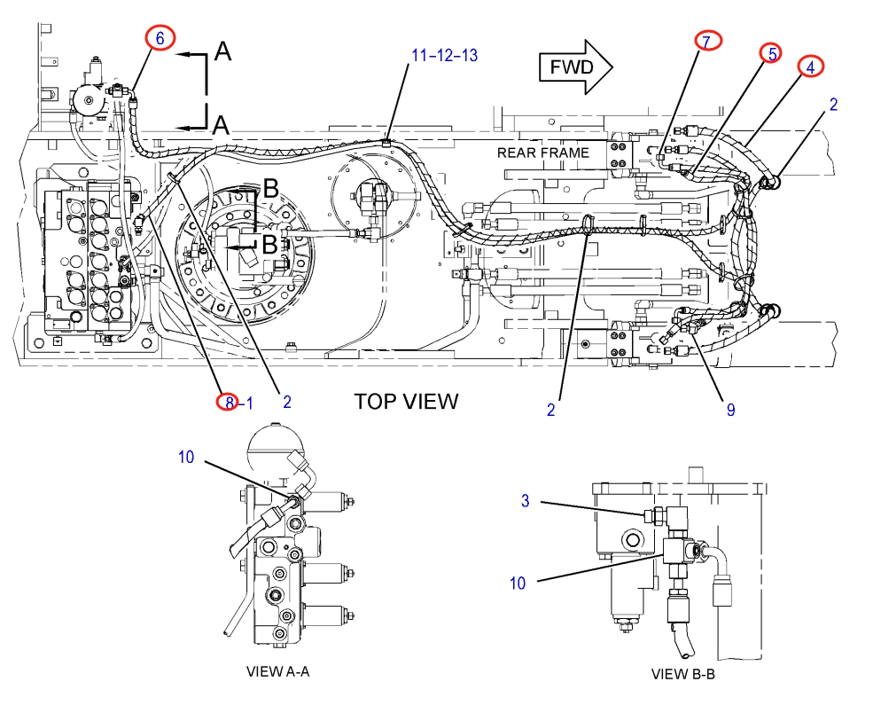 Caterpillar CAT®316F installation diagram showing hydraulic hose 212-5506 at Pipe No. 4