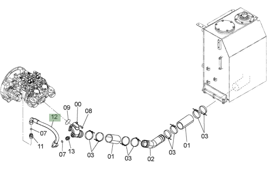 Hitachi ZX210W-3 installation diagram showing hydraulic hose 4668696 at Pipe No. 12