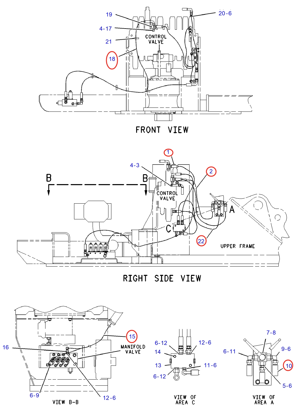 Caterpillar CAT®312B L installation diagram showing hydraulic hose 5I-3124 at Pipe No. 22
