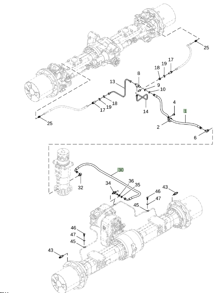 Hitachi ZX190W-5N installation diagram showing hydraulic hose 4305229 at Pipe No. 1