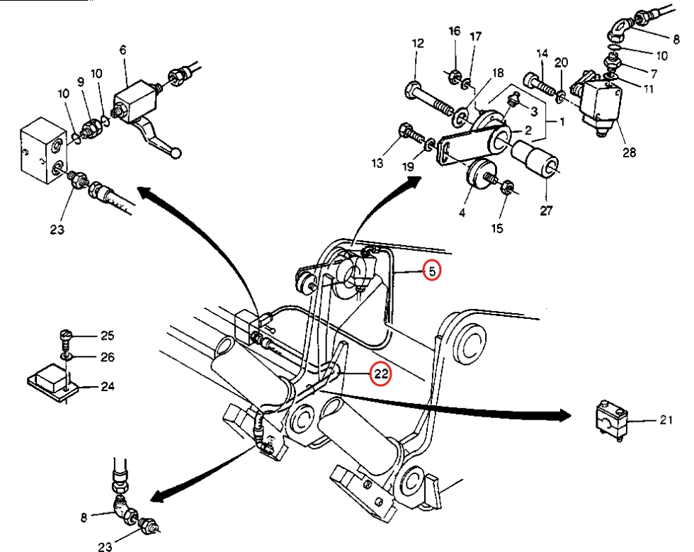 Caterpillar CAT®205B installation diagram showing hydraulic hose 8U-5383 at Pipe No. 22