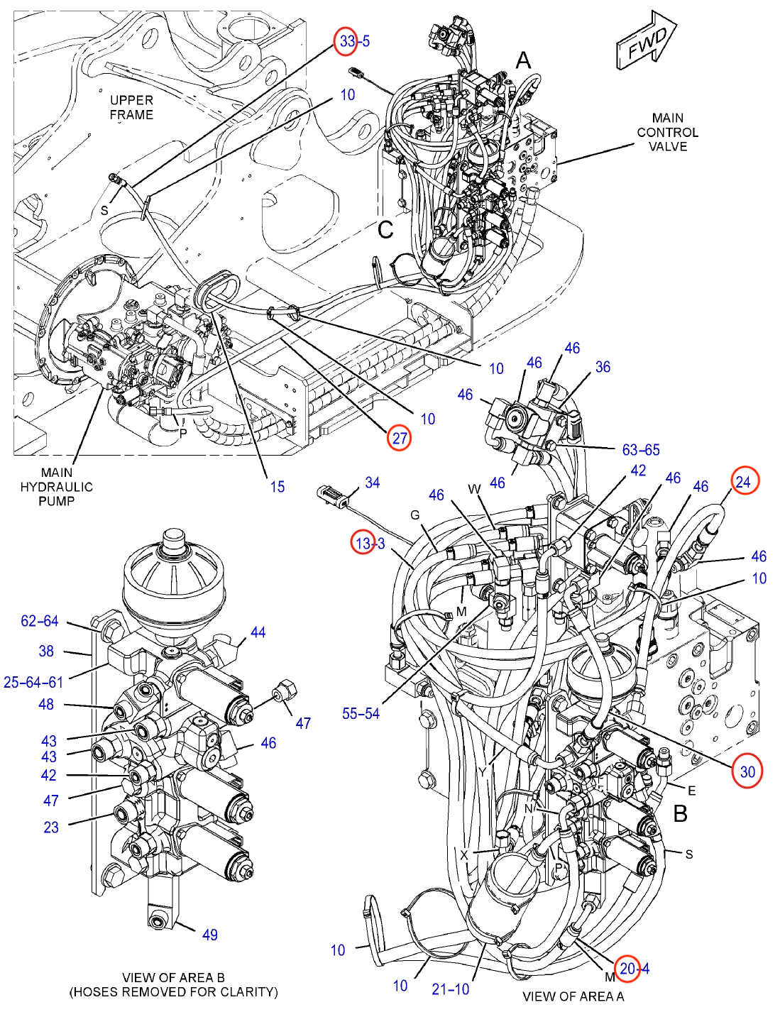 Caterpillar CAT®314F CR installation diagram showing hydraulic hose 340-2962 at Pipe No. 33