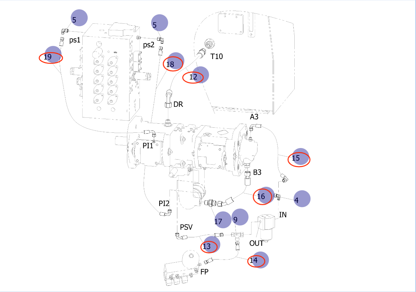 Sunward SWE150E installation diagram showing hydraulic hose 730502006196 at Pipe No. 12