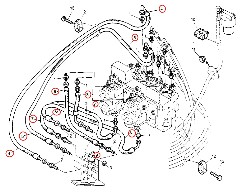 Caterpillar CAT®213B installation diagram showing hydraulic hose 8U-0325 at Pipe No. 9