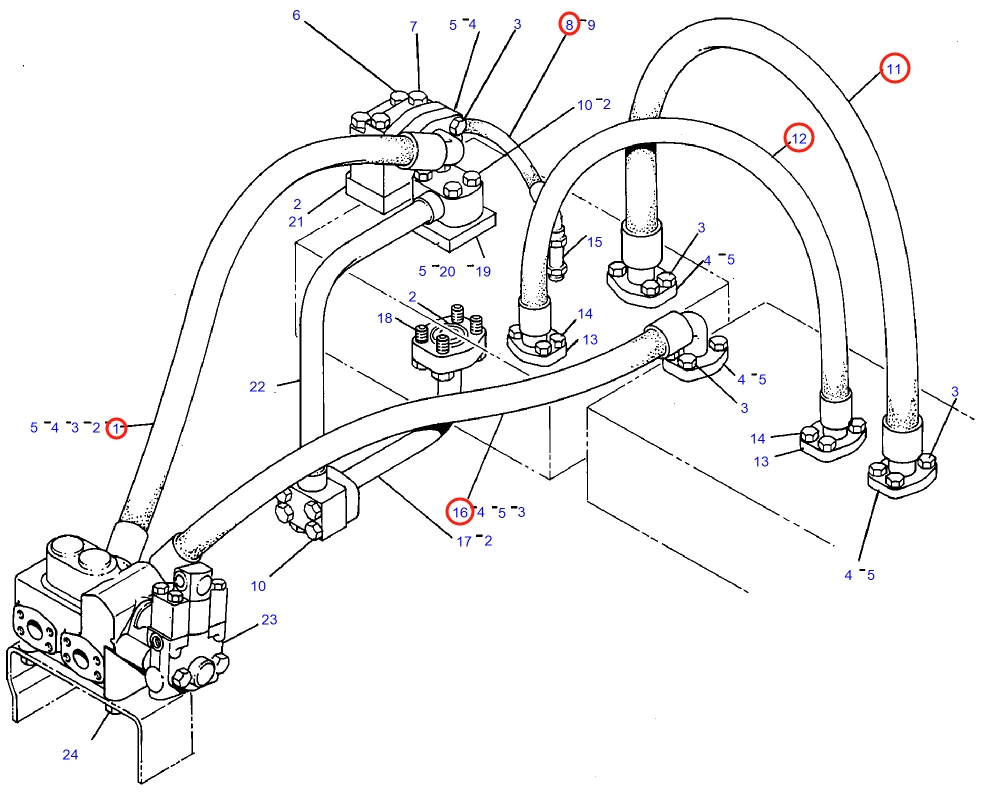 Caterpillar CAT®231D installation diagram showing hydraulic hose 8K-3219 at Pipe No. 12