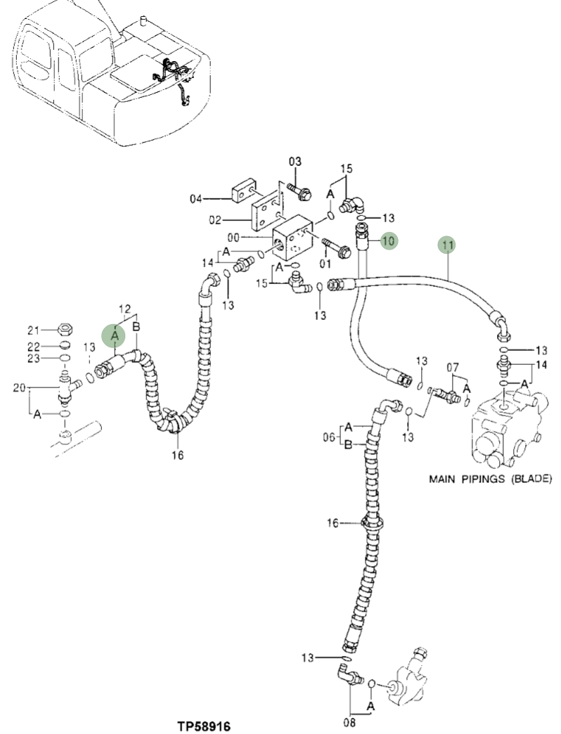 Hitachi EX110-5 installation diagram showing hydraulic hose 4378646 at Pipe No. 10