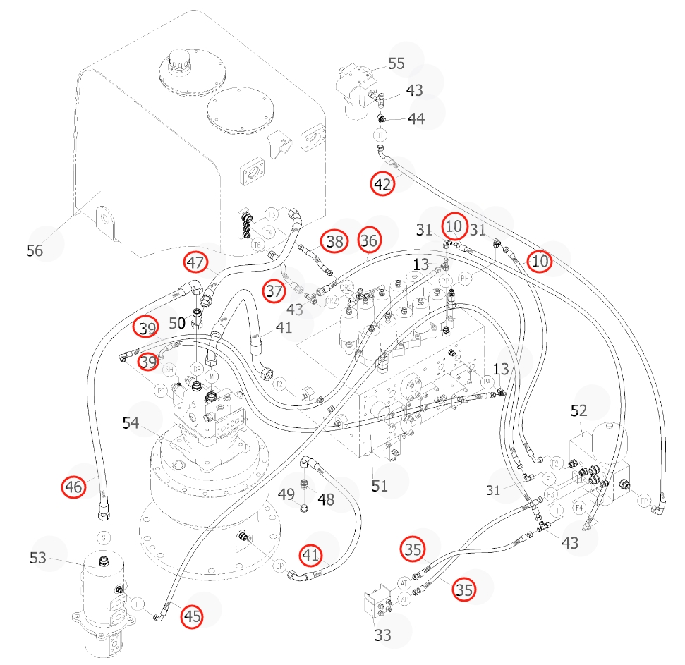 Sunward SWE400E-3H installation diagram showing hydraulic hose 730502004086 at Pipe No. 10
