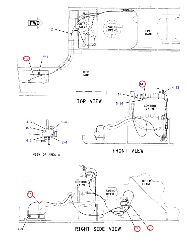 Caterpillar CAT®317B LN installation diagram showing hydraulic hose 108-7139 at Pipe No. 7