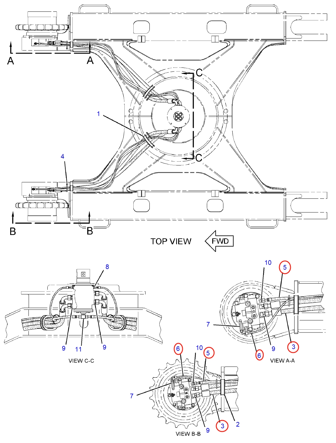 Caterpillar CAT®312E L installation diagram showing hydraulic hose 179-7778 at Pipe No. 5