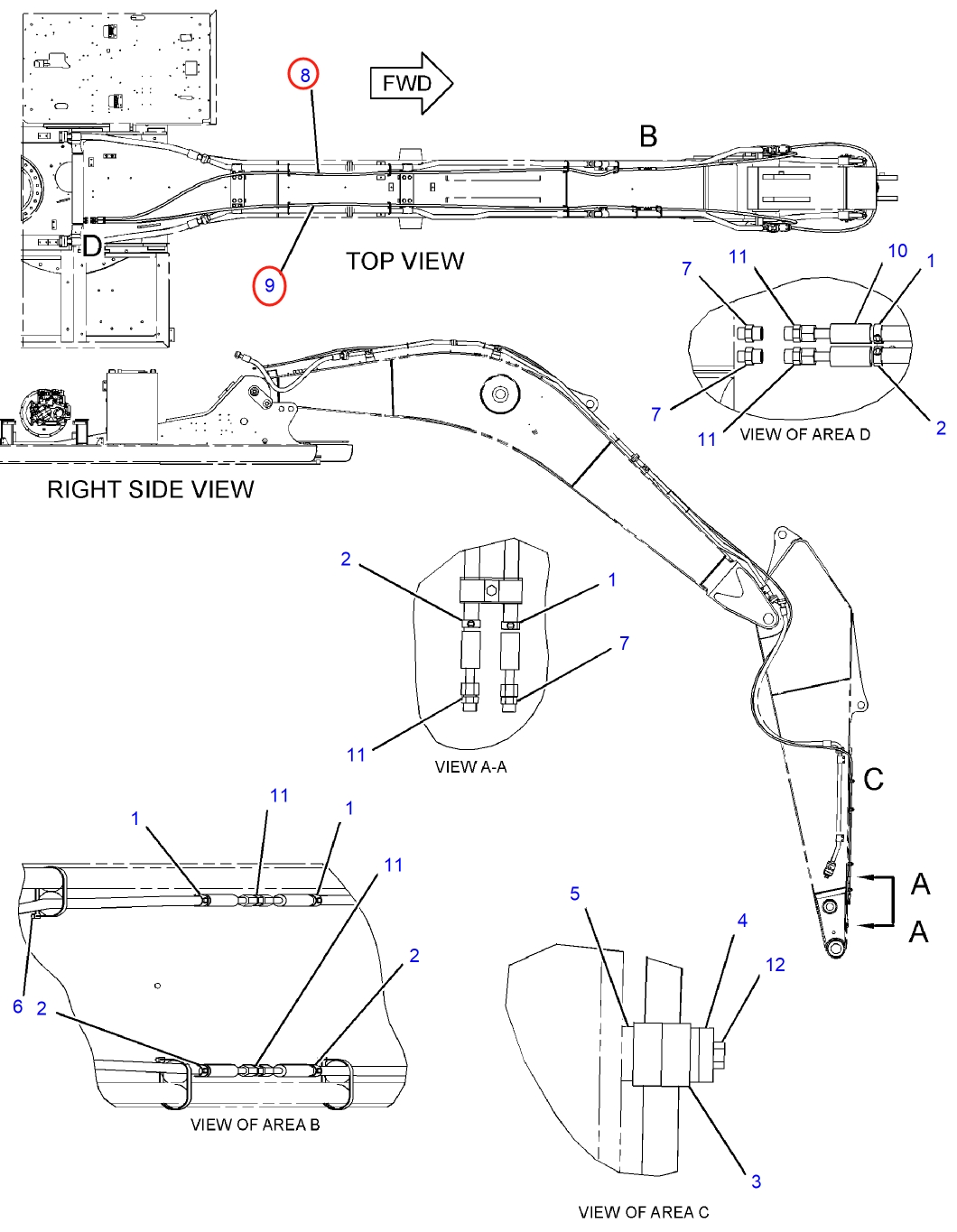 Caterpillar CAT®314E LCR installation diagram showing hydraulic hose 344-6276 at Pipe No. 9