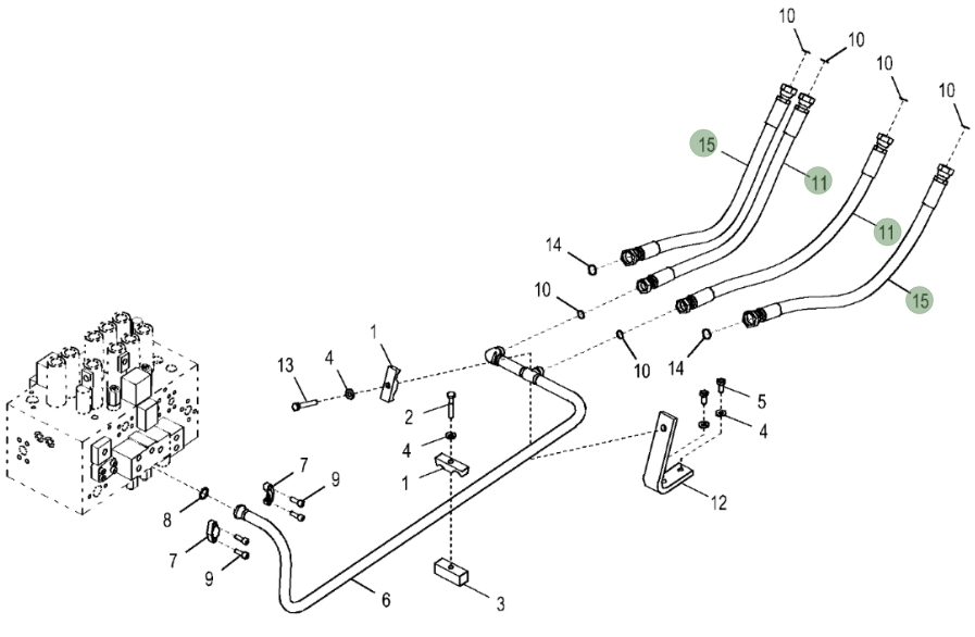 Hitachi ZX290LC-5G installation diagram showing hydraulic hose 4670781 at Pipe No. 15