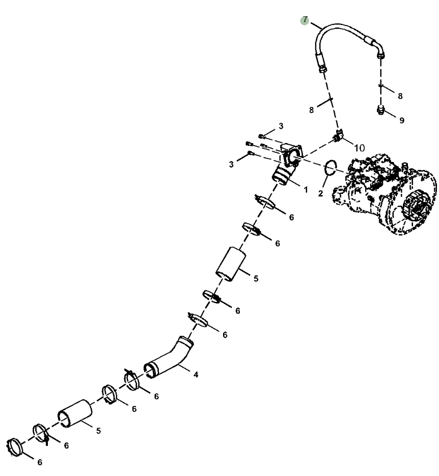 Hitachi ZX160LC-5G installation diagram showing hydraulic hose 4644625 at Pipe No. 7