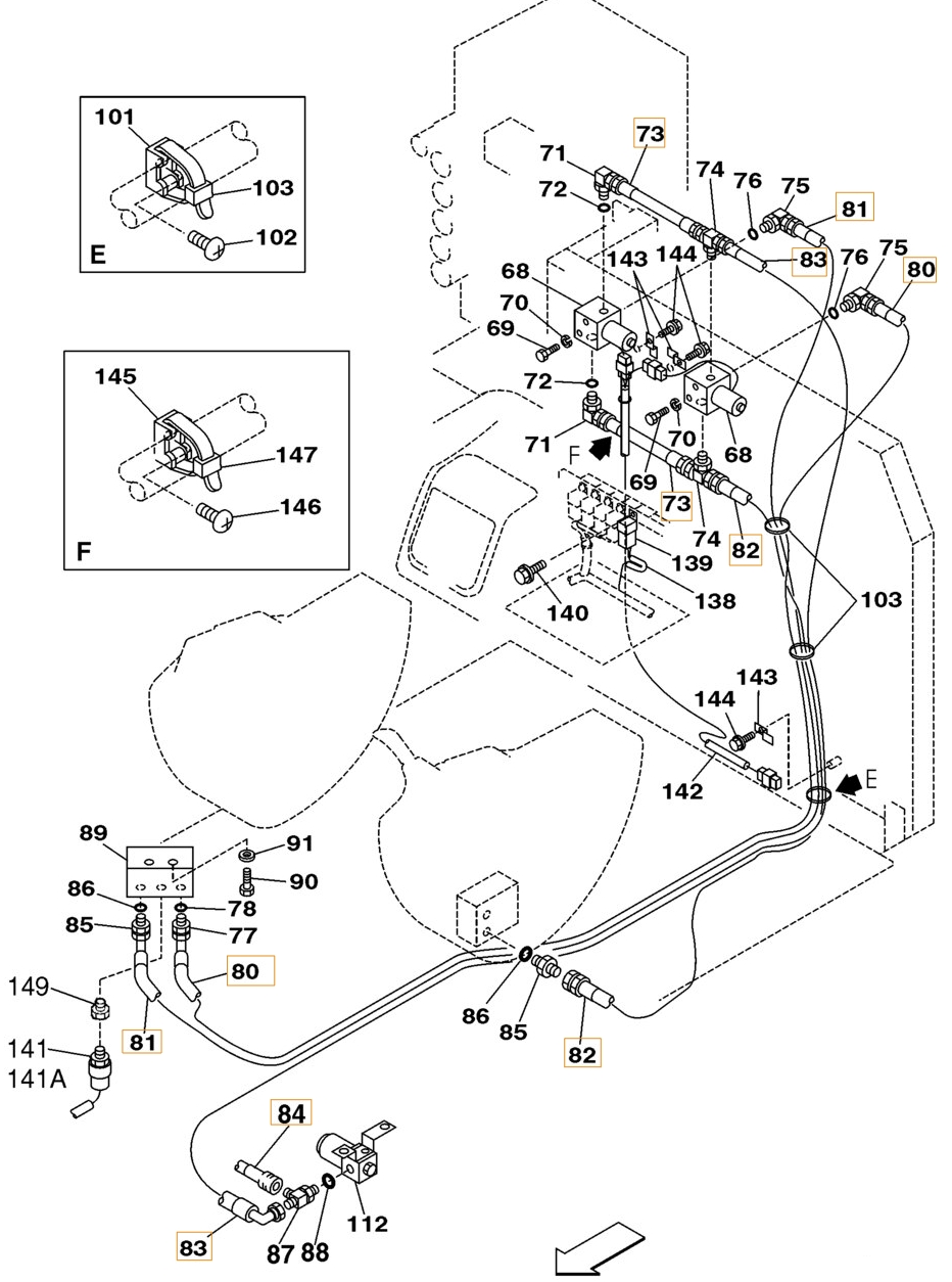 Case CX160 installation diagram showing hydraulic hose 159009A1 at Pipe No. 80