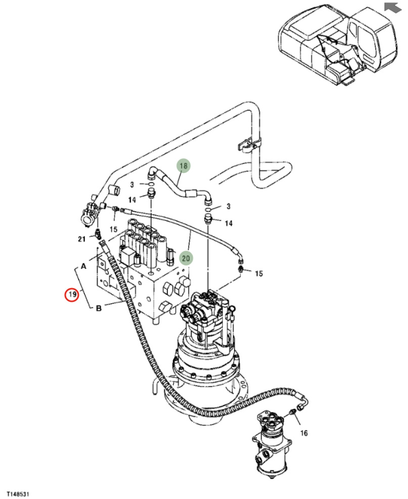 Hitachi ZX200F installation diagram showing hydraulic hose 9190272 at Pipe No. 19