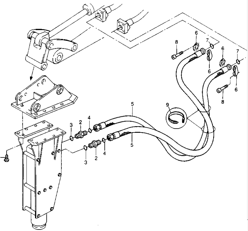 Caterpillar CAT®212B installation diagram showing hydraulic hose 8U-6492 at Pipe No. 5