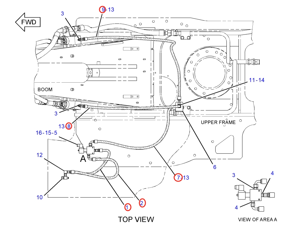 Caterpillar CAT®317B L installation diagram showing hydraulic hose 206-6299 at Pipe No. 8
