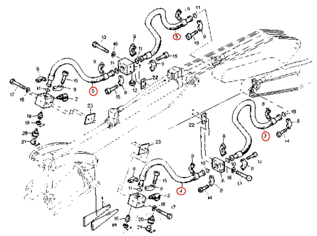 Caterpillar CAT®224B installation diagram showing hydraulic hose 8U-0899 at Pipe No. 3