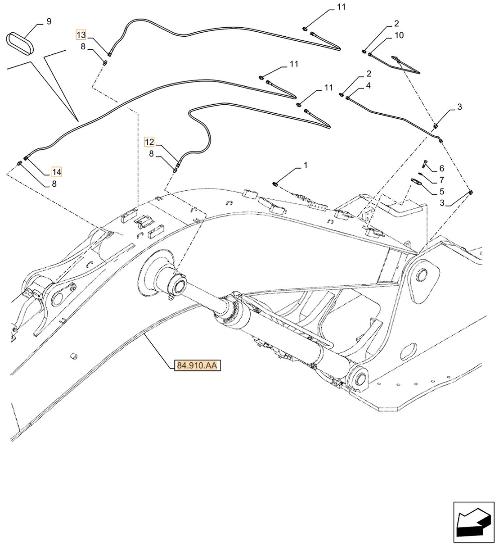 Case CX300D LC installation diagram showing hydraulic hose KHJ2172 at Pipe No. 13