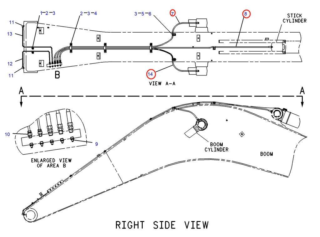 Caterpillar CAT®317 N installation diagram showing hydraulic hose 105-6458 at Pipe No. 7