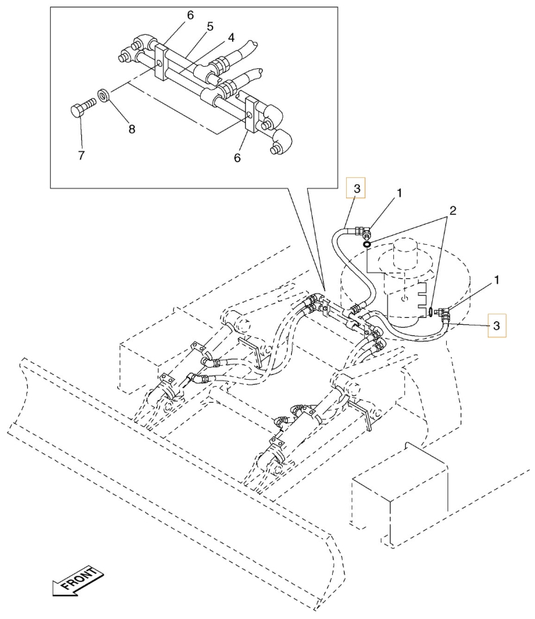 Case CX135SR installation diagram showing hydraulic hose KAV0390 at Pipe No. 3
