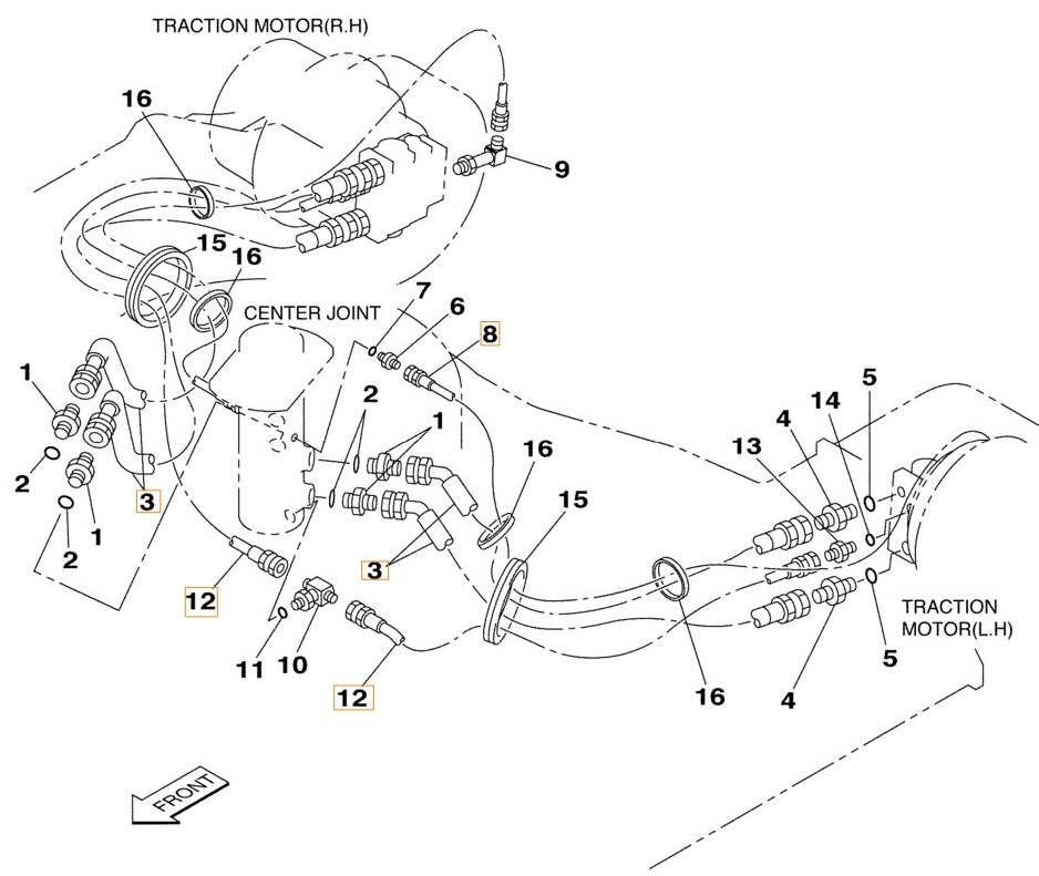 Case CX180 installation diagram showing hydraulic hose 165933A1 at Pipe No. 12
