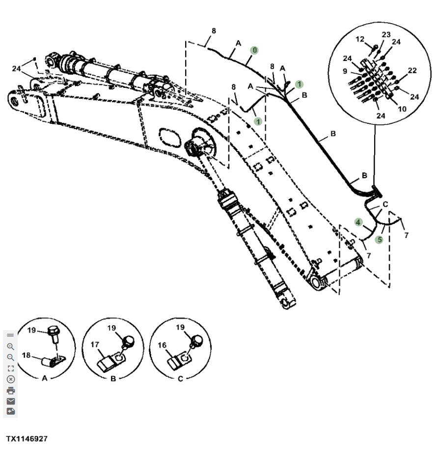 Hitachi ZX870LC-5G installation diagram showing hydraulic hose 4272715 at Pipe No. 0