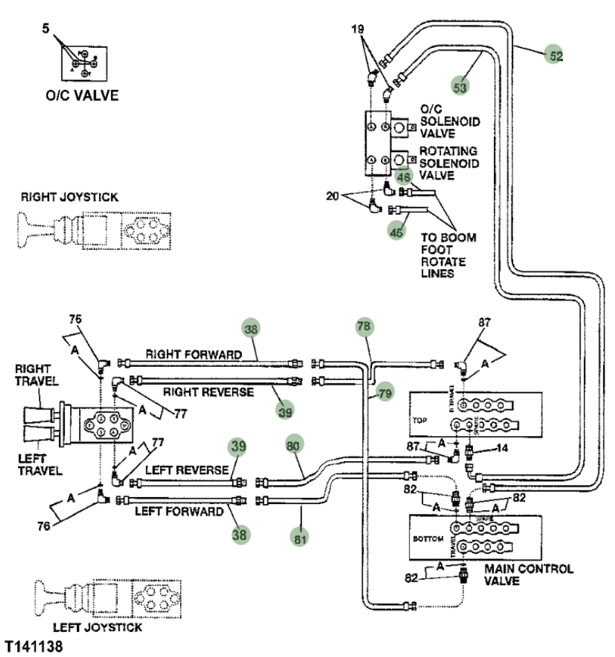 Hitachi EX200-5 installation diagram showing hydraulic hose 4342978 at Pipe No. 79