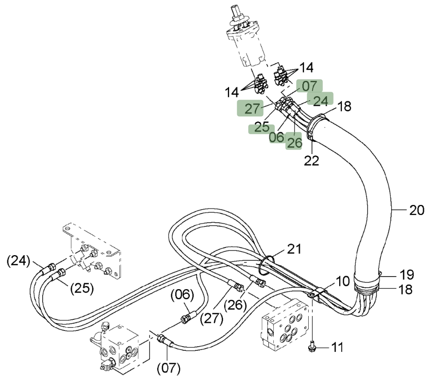 Hitachi ZX75US-3 installation diagram showing hydraulic hose 4471887 at Pipe No. 26