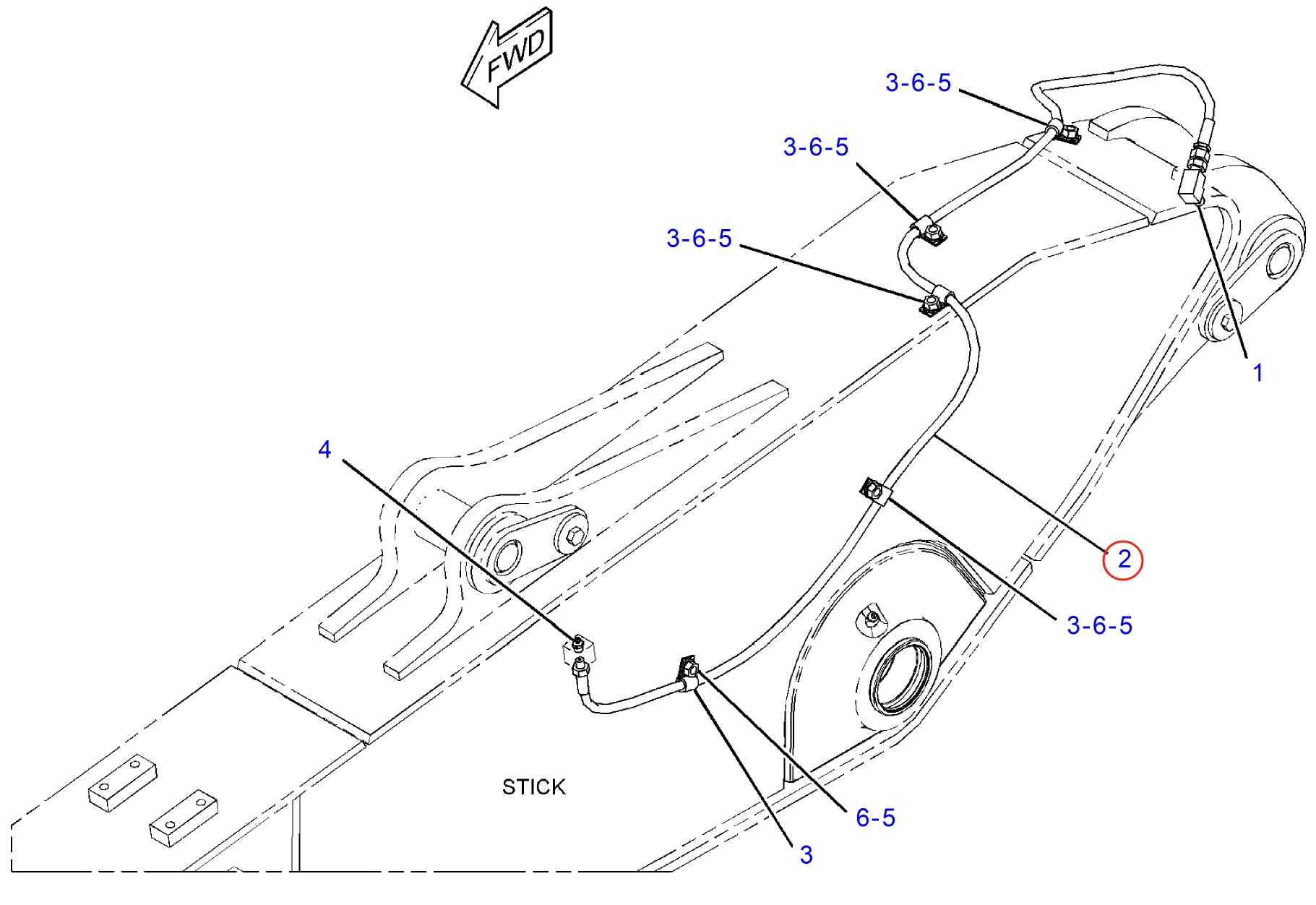 Caterpillar CAT®312F installation diagram showing hydraulic hose 121-8659 at Pipe No. 2