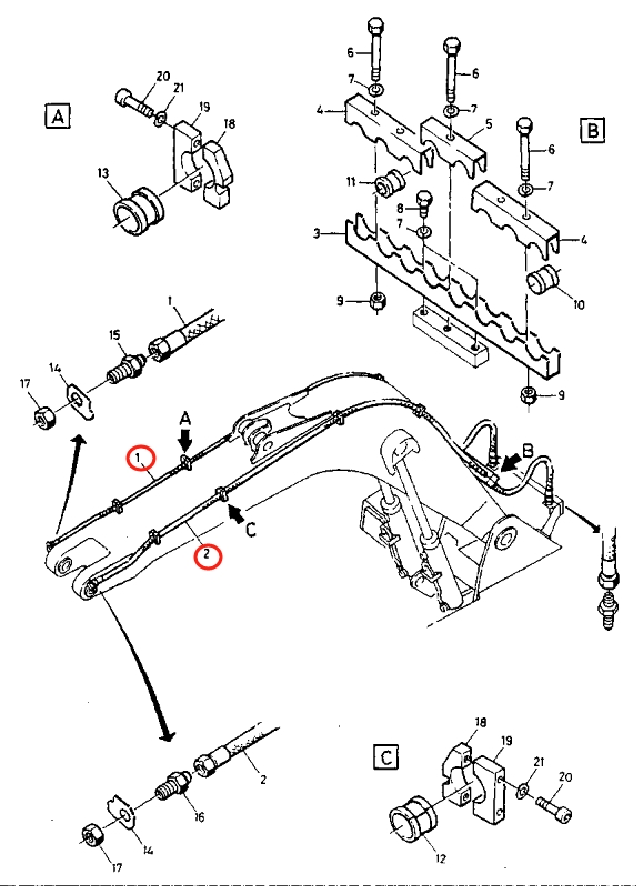 Caterpillar CAT®212 installation diagram showing hydraulic hose 5W-7138 at Pipe No. 1