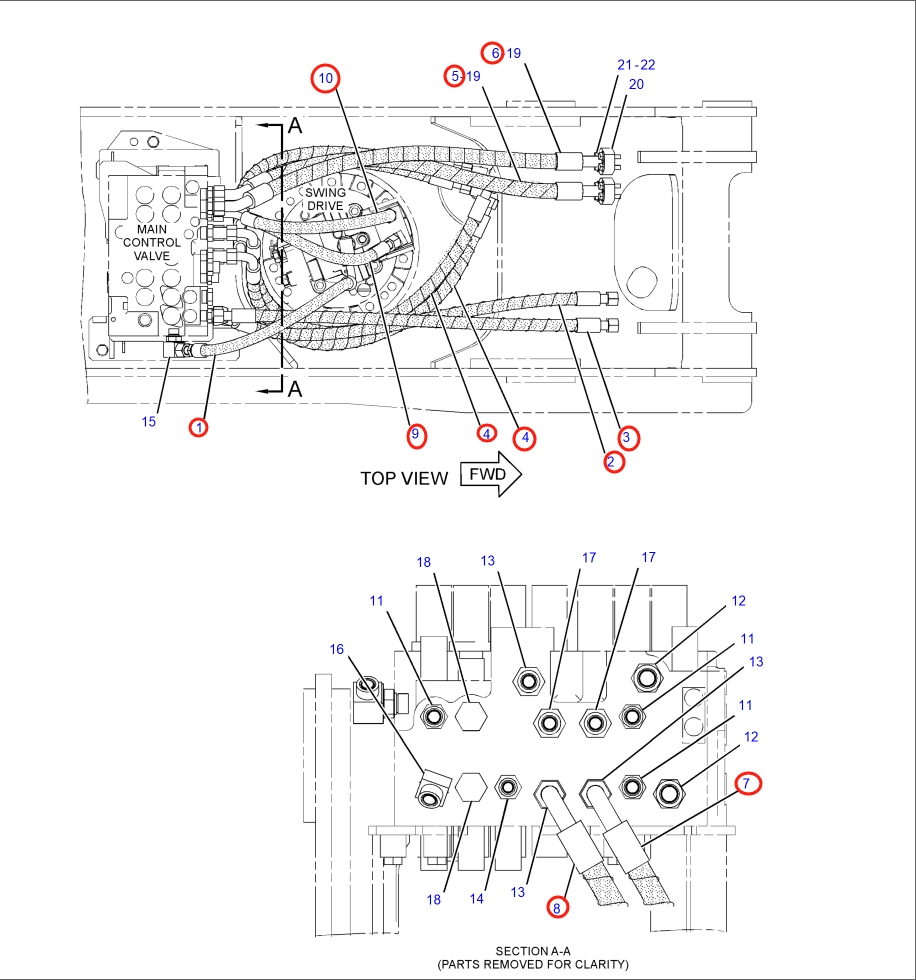 Caterpillar CAT®316E L installation diagram showing hydraulic hose 187-5954 at Pipe No. 2