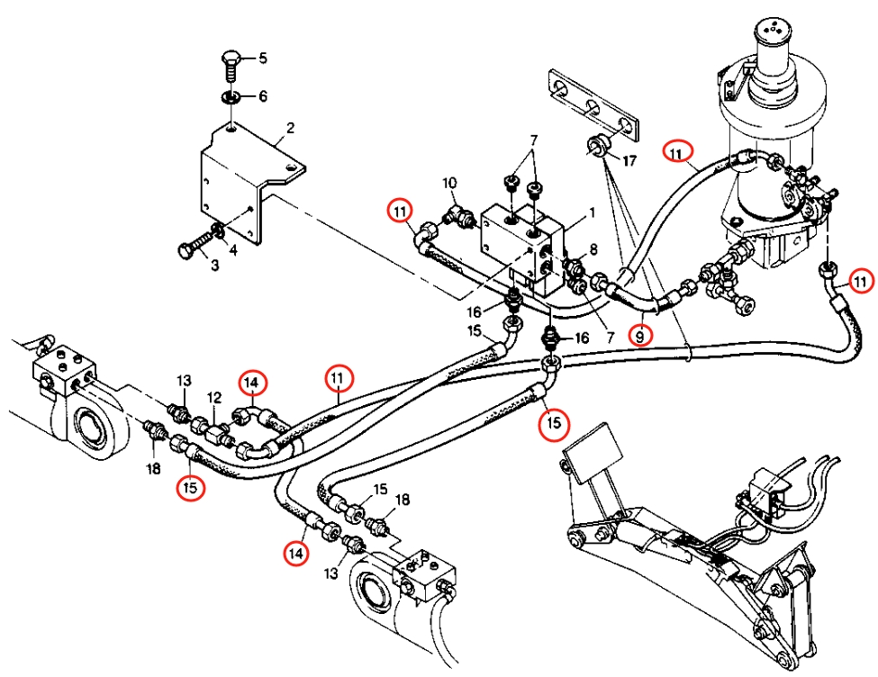 Caterpillar CAT®224B installation diagram showing hydraulic hose 8U-0106 at Pipe No. 9