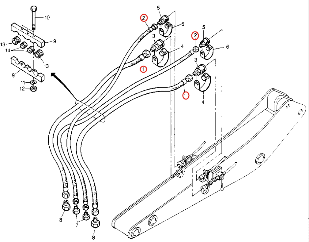 Caterpillar CAT®206B installation diagram showing hydraulic hose 5W-4939 at Pipe No. 1
