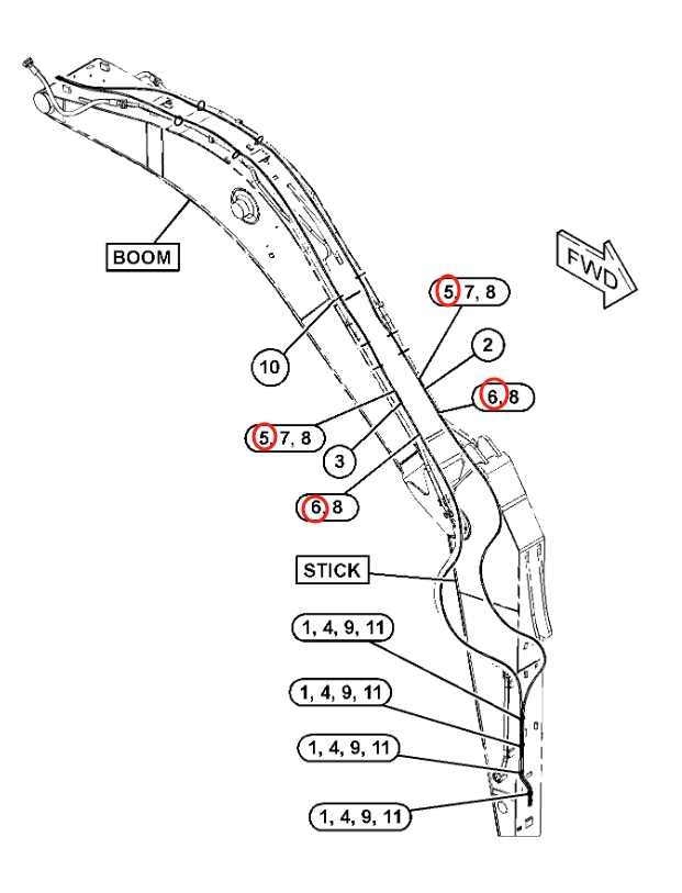 Caterpillar CAT®312E L installation diagram showing hydraulic hose 443-8311 at Pipe No. 6