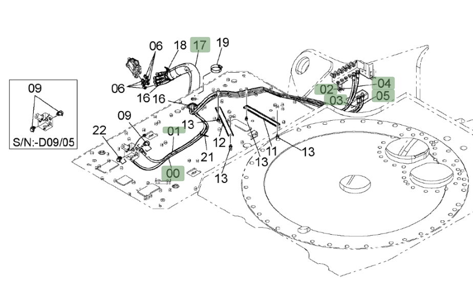 Hitachi ZX450LC-3 installation diagram showing hydraulic hose 4635251 at Pipe No. 2