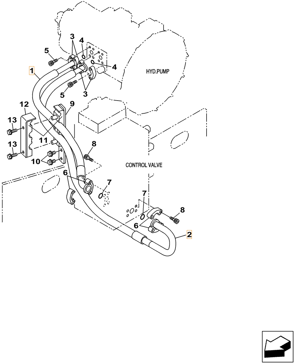 Case CX260C-8 LC installation diagram showing hydraulic hose KRJ16320 at Pipe No. 1