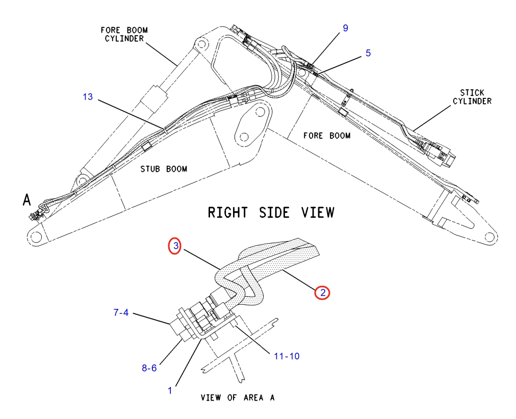 Caterpillar CAT®317B LN installation diagram showing hydraulic hose 162-9399 at Pipe No. 2
