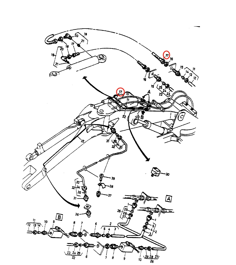Caterpillar CAT®205 installation diagram showing hydraulic hose 5W-8008 at Pipe No. 1