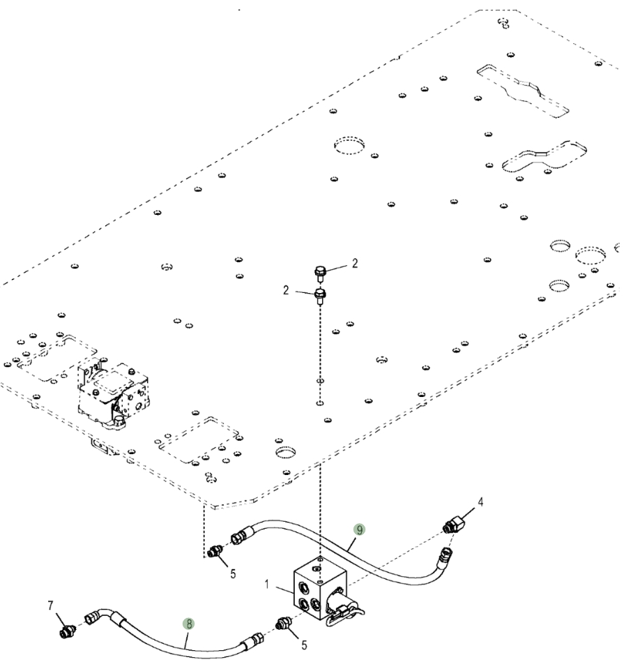 Hitachi ZX380LC-6N installation diagram showing hydraulic hose 4709482 at Pipe No. 9