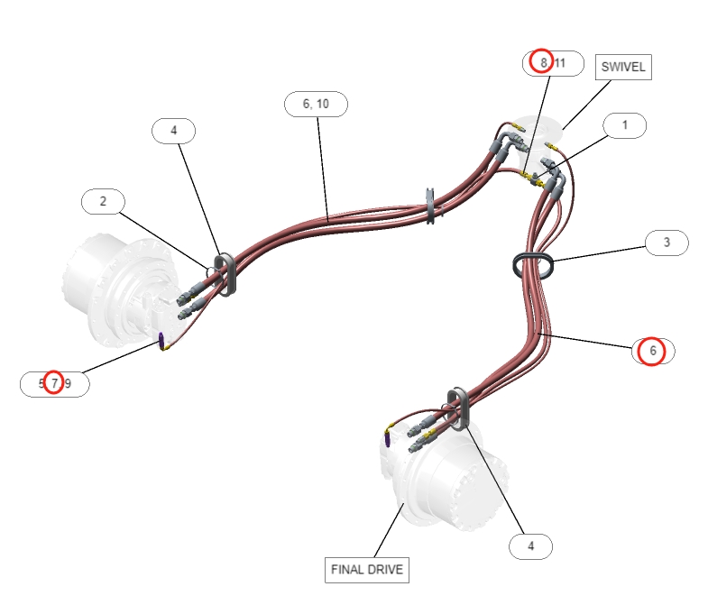 Caterpillar CAT®316F L installation diagram showing hydraulic hose 536-4890 at Pipe No. 8