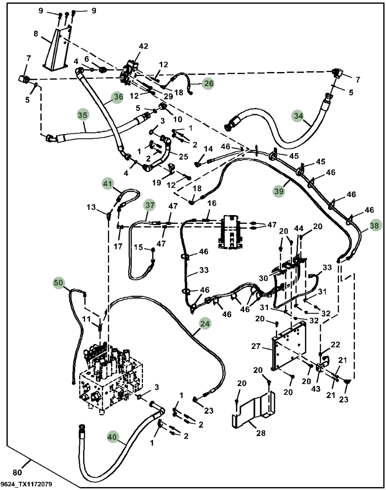 Hitachi ZX380LC-6N installation diagram showing hydraulic hose 4470393 at Pipe No. 26